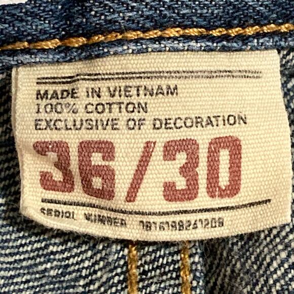 Upcyled Boyfriend Art Jeans 36 x 30 Altered Patchwork Bleach Patched Appliques - Picture 13 of 14